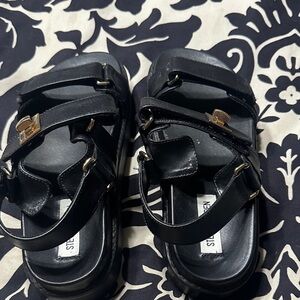 Steve Madden Black Sandals with Gold Accents